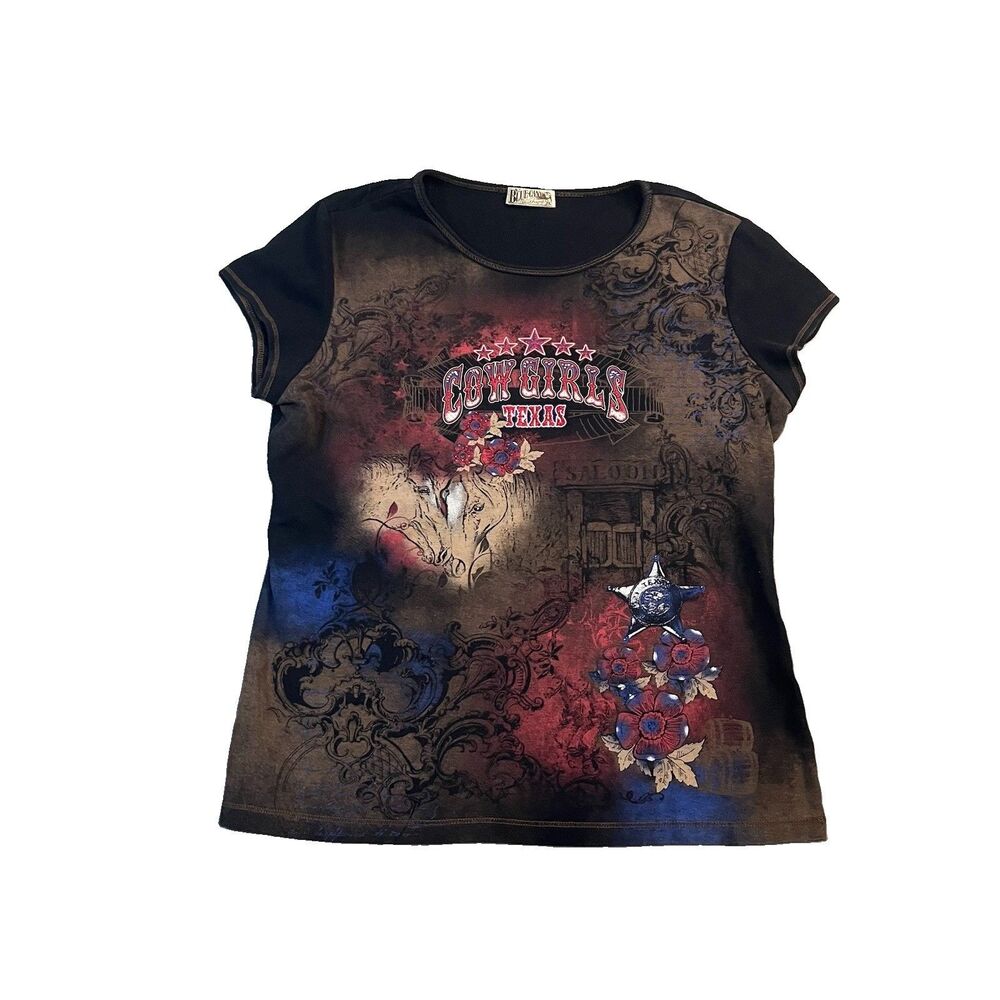 Blue Canyon Shirt Womens XXL Black Geometric Studded Cowgirls Texas Top USA